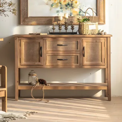 Rustic Brown Wood Entryway Console Table with Drawers Image - 2