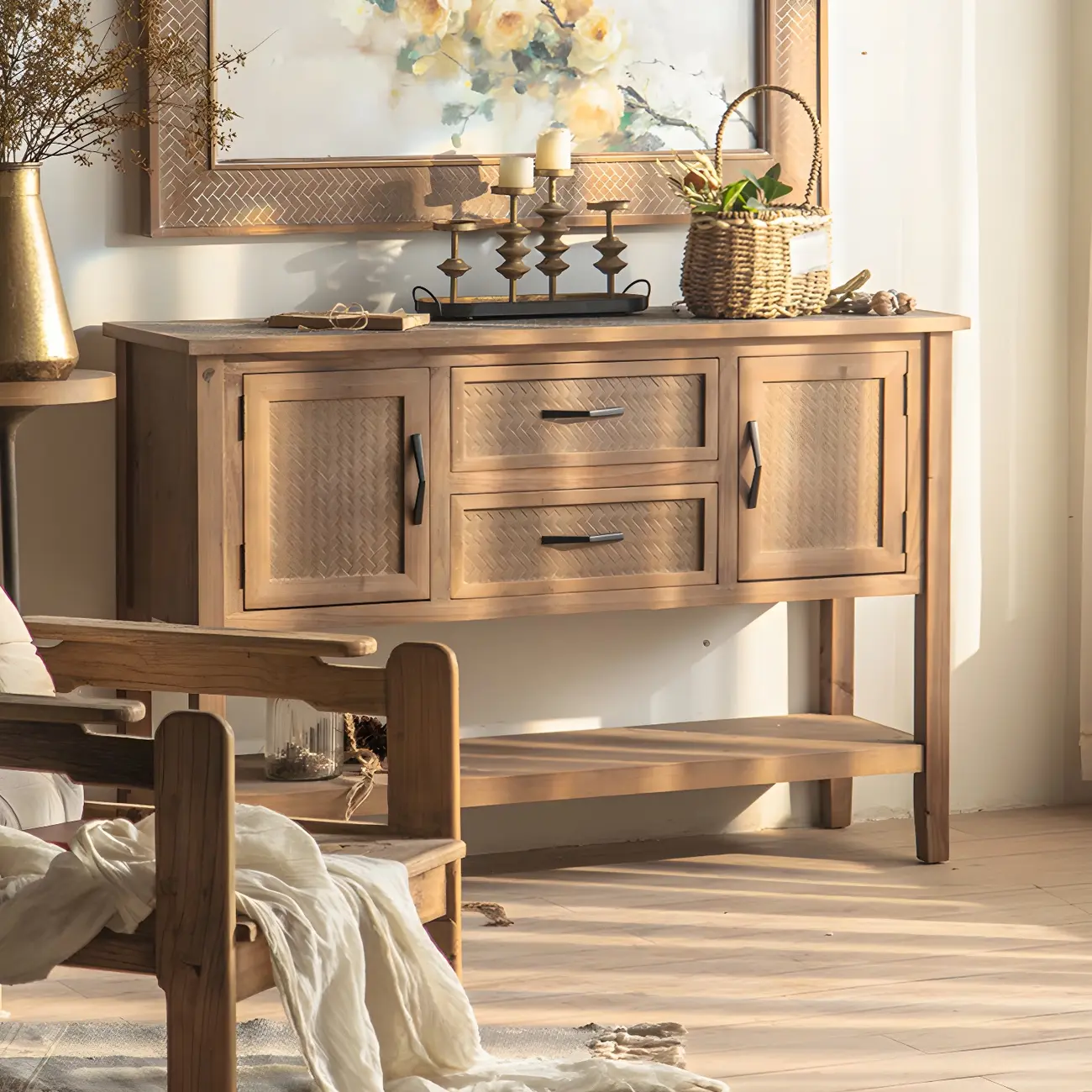 Rustic Brown Wood Entryway Console Table with Drawers Image - 4 | homeyfad