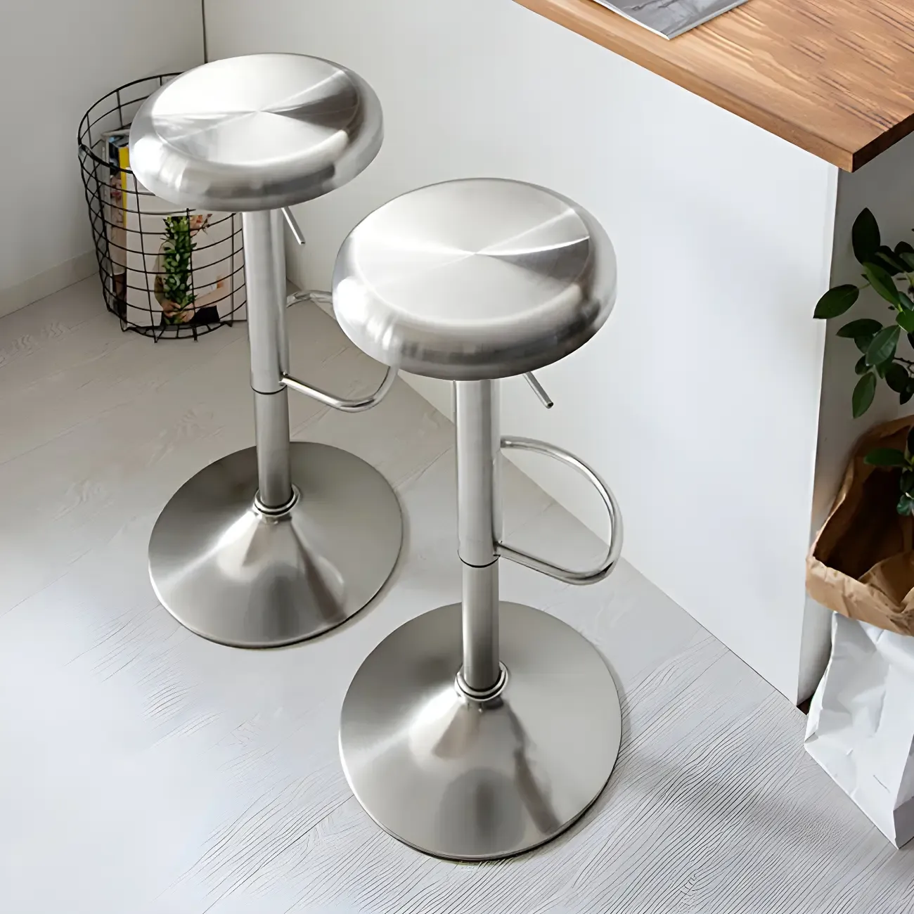 Industrial Metal Backless Swivel Bar Stools with Adjustable Height Image - 1