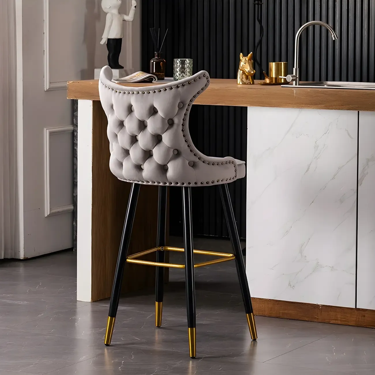 Velvet Upholstered Wingback Counter Height Bar Stools Image - 8