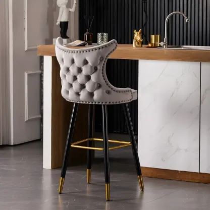 Velvet Upholstered Wingback Counter Height Bar Stools Image - 8