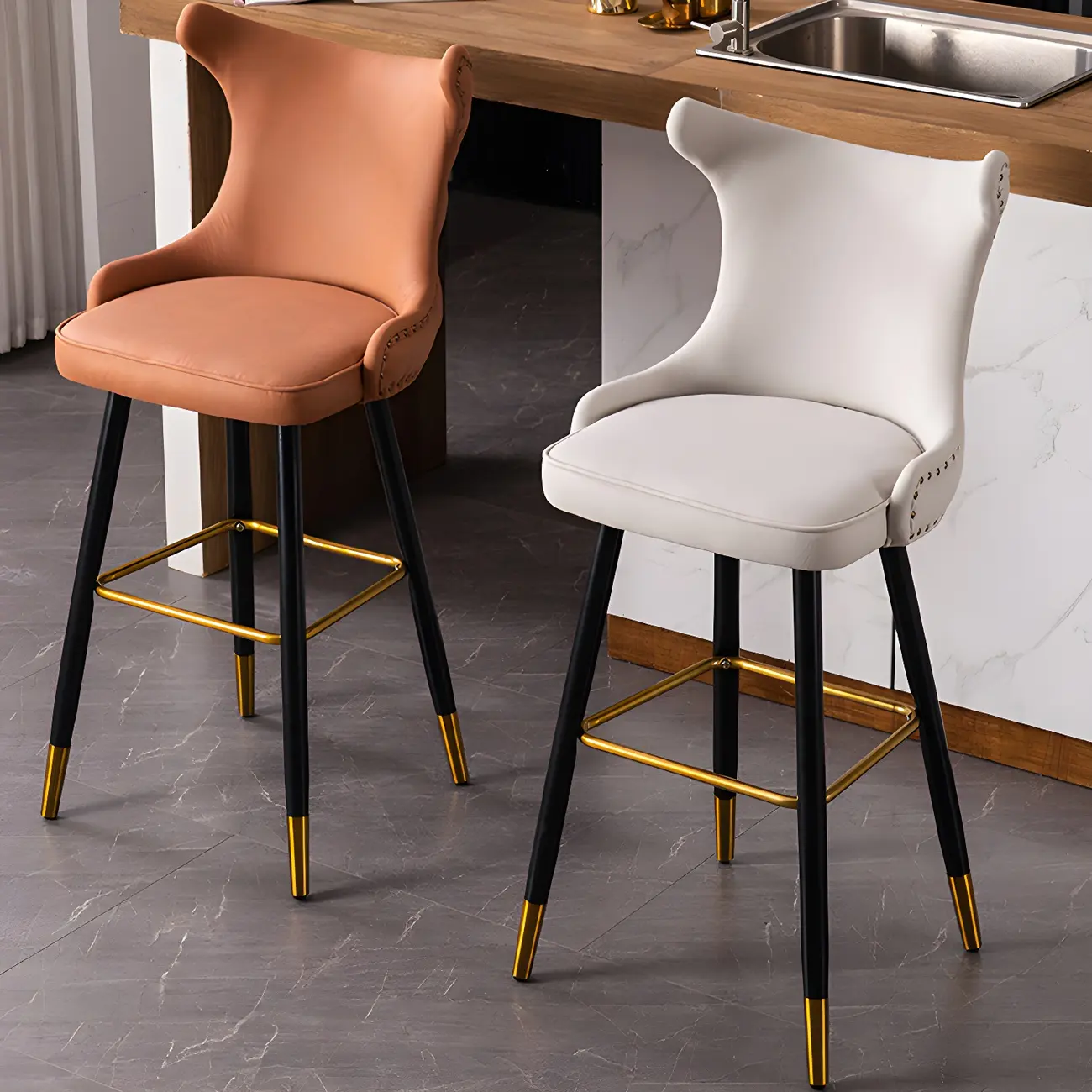 Glam Velvet Upholstered Low Back Bar Stools Set of 2 Image - 2 | homeyfad