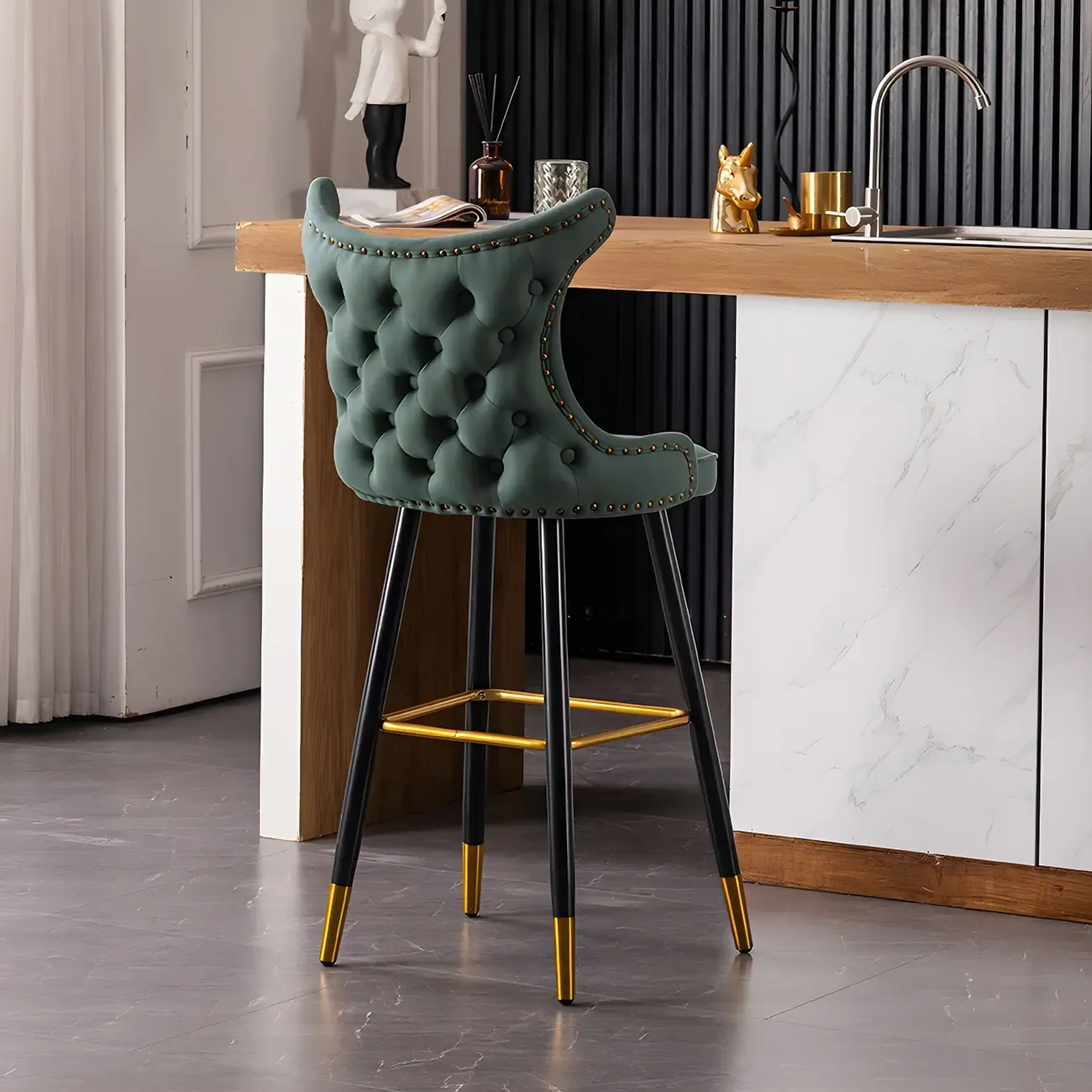 Velvet Upholstered Wingback Counter Height Bar Stools Image - 11