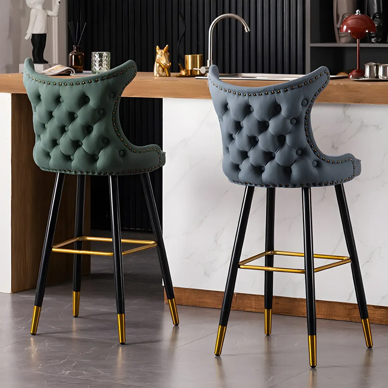 Velvet Upholstered Wingback Counter Height Bar Stools Image - 7