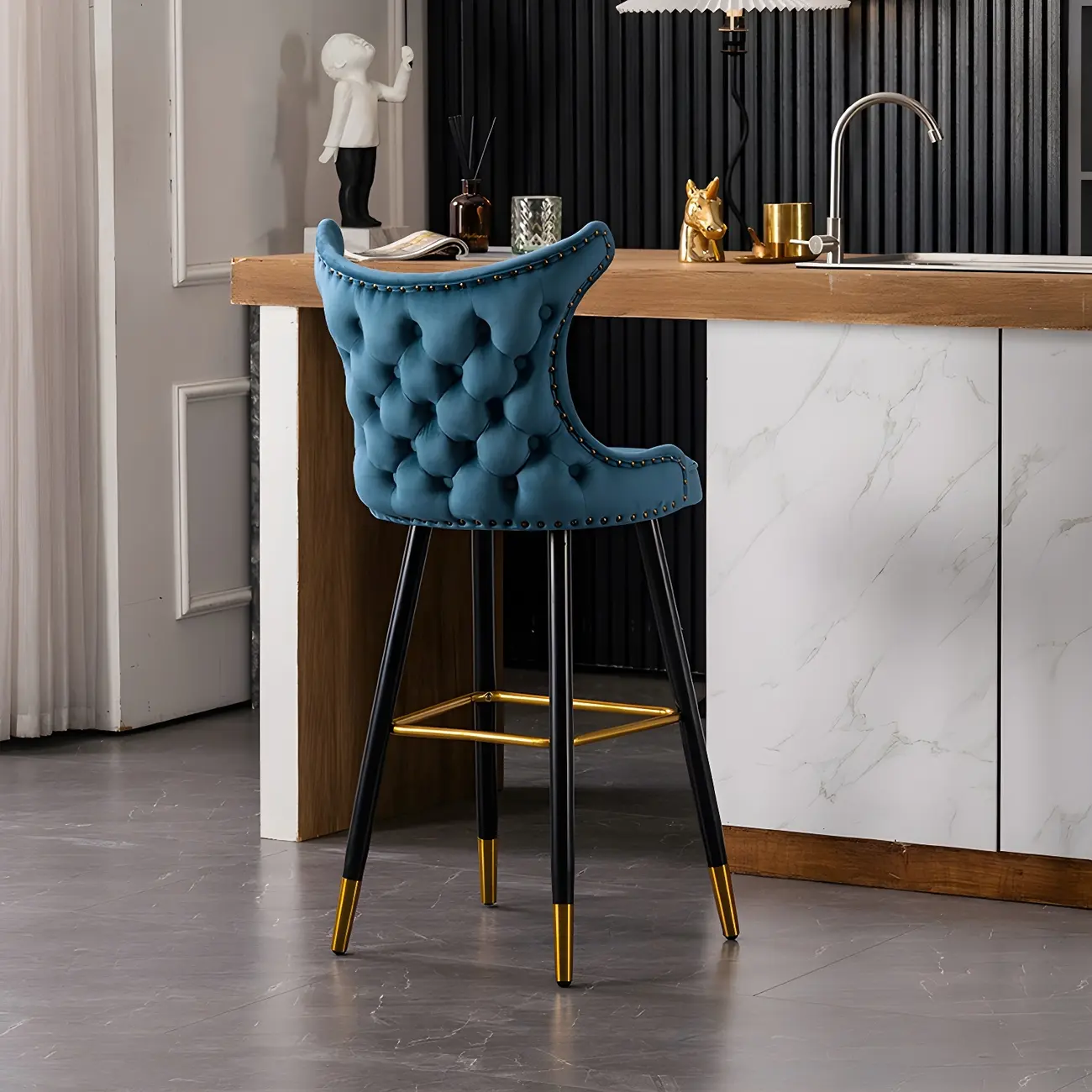 Velvet Upholstered Wingback Counter Height Bar Stools Image - 12 | homeyfad