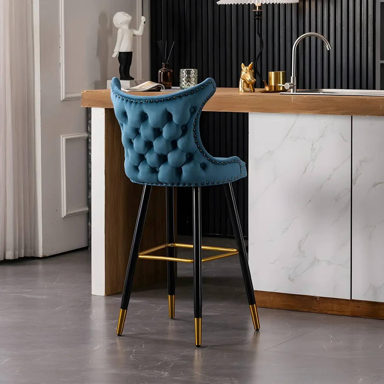 Velvet Upholstered Wingback Counter Height Bar Stools Image - 12