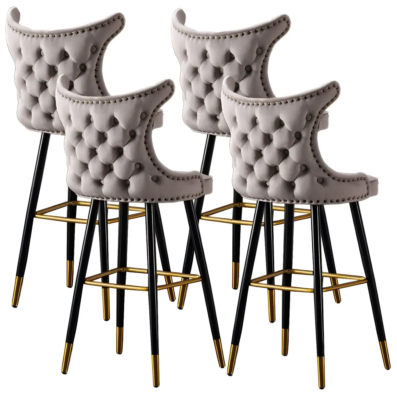 Velvet Upholstered Wingback Counter Height Bar Stools Image - 24