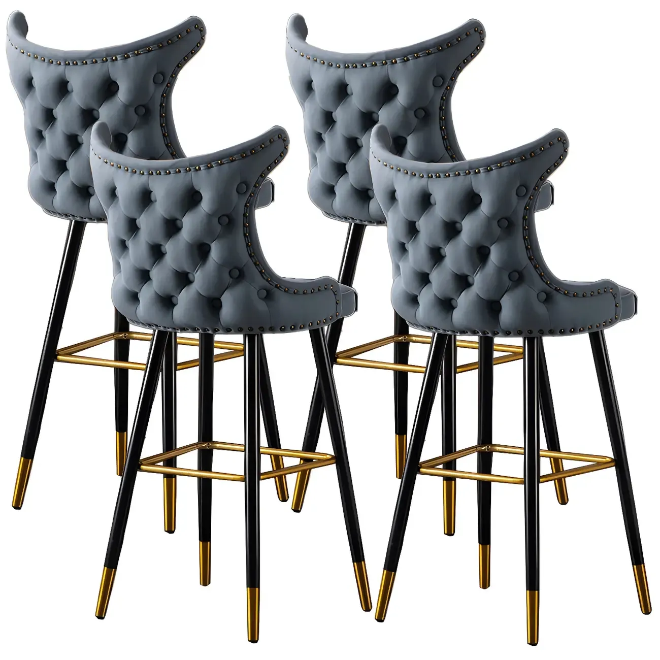 Velvet Upholstered Wingback Counter Height Bar Stools Image - 26