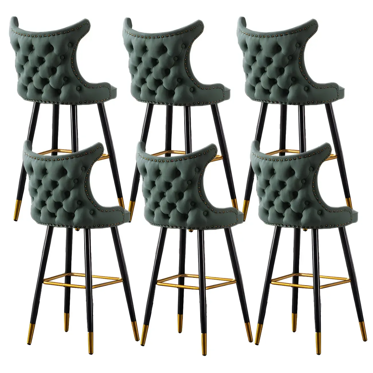 Velvet Upholstered Wingback Counter Height Bar Stools Image - 34