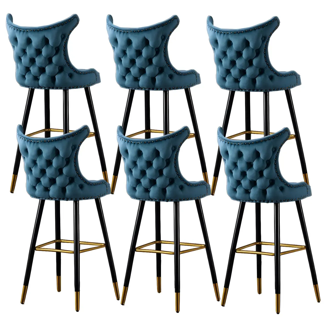 Velvet Upholstered Wingback Counter Height Bar Stools Image - 35