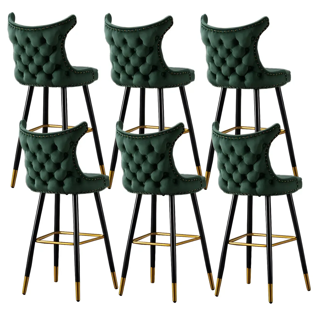 Velvet Upholstered Wingback Counter Height Bar Stools Image - 37