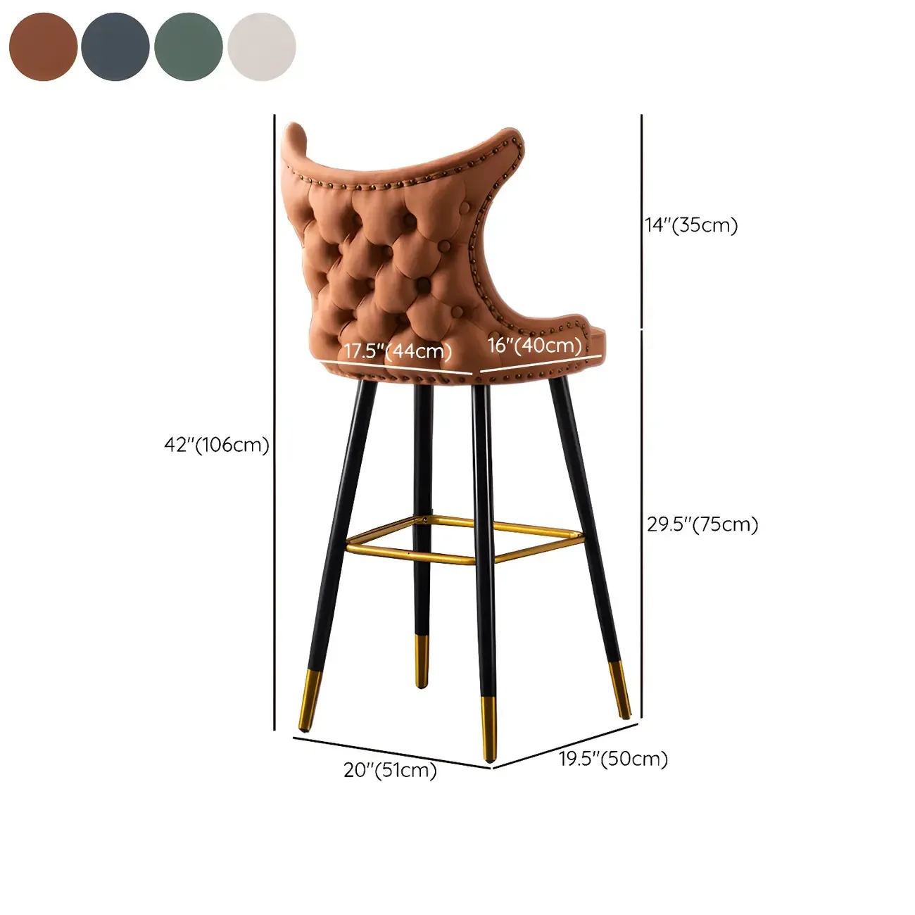 Velvet Upholstered Wingback Counter Height Bar Stools Image - 47