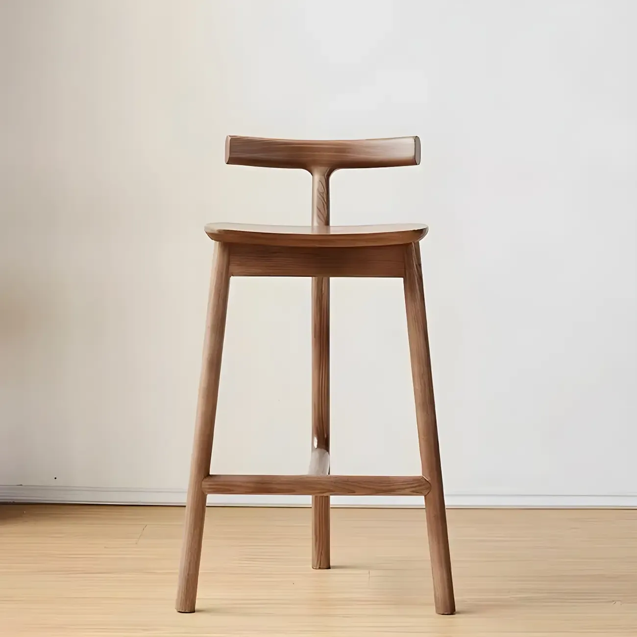 Natural Tripod Ash Wood Fabric Armless Bar Stool Image - 2