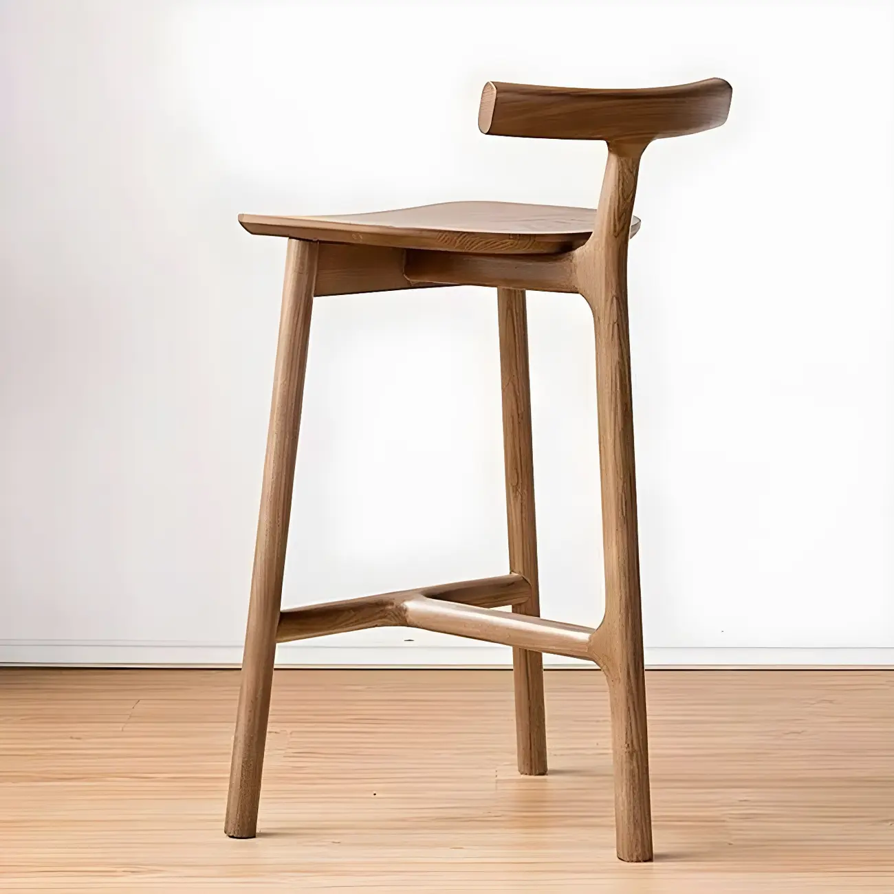 Natural Tripod Ash Wood Fabric Armless Bar Stool Image - 3 | homeyfad