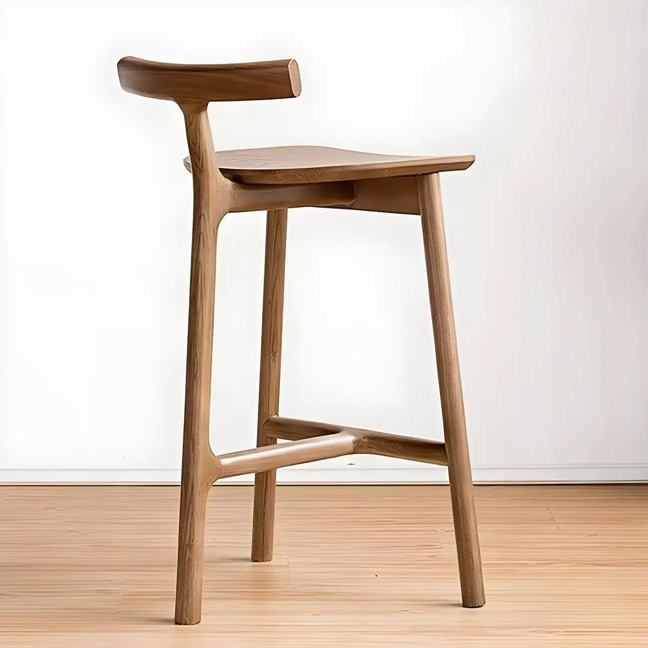 Natural Tripod Ash Wood Fabric Armless Bar Stool Image - 8 | homeyfad