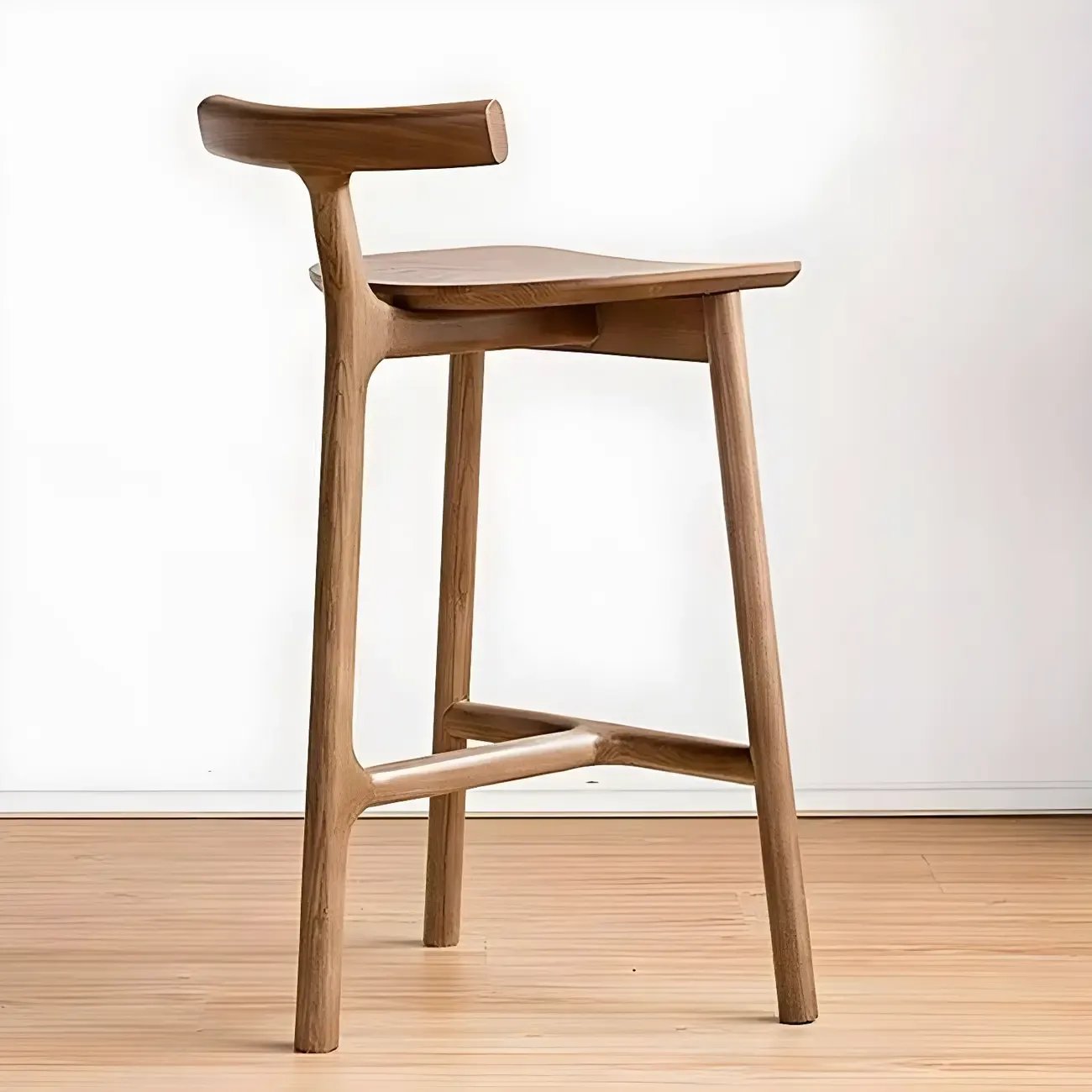 Natural Tripod Ash Wood Fabric Armless Bar Stool Image - 8