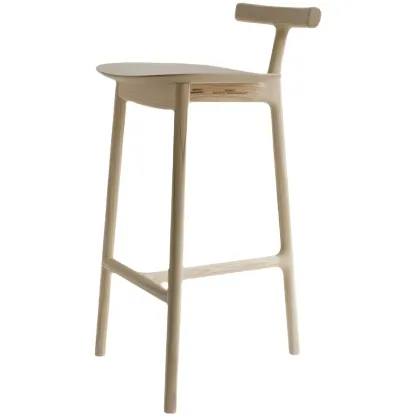 Natural Tripod Ash Wood Fabric Armless Bar Stool Image - 10
