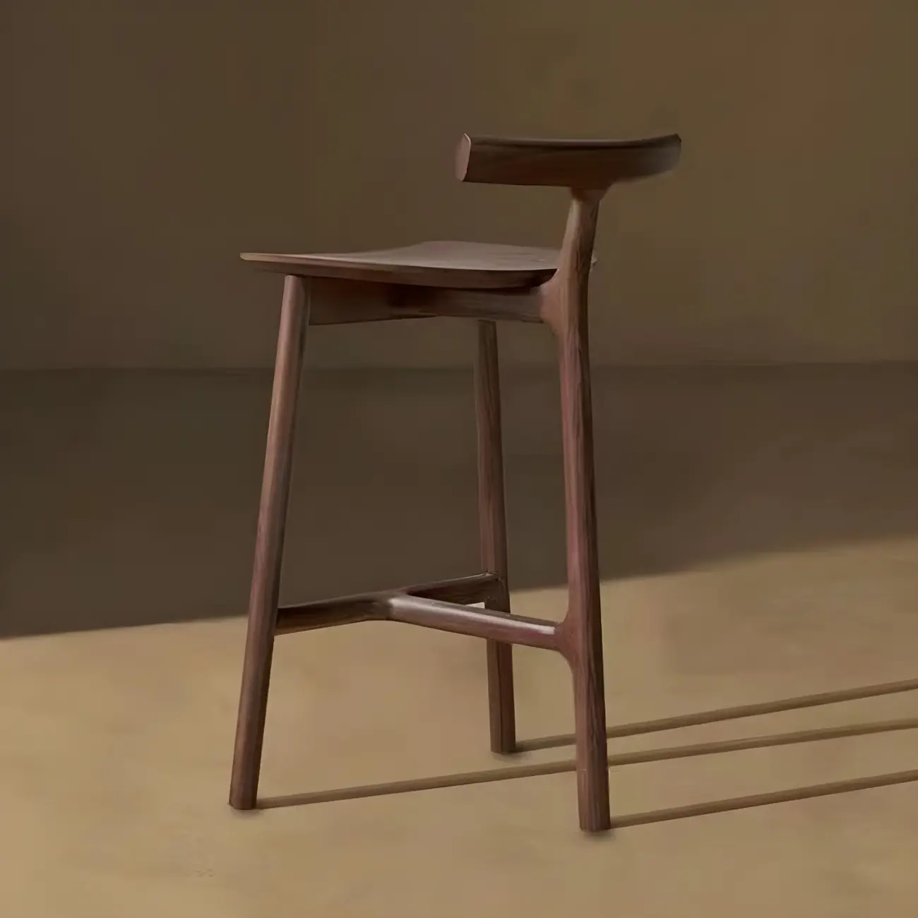 Natural Tripod Ash Wood Fabric Armless Bar Stool Image - 5 | homeyfad