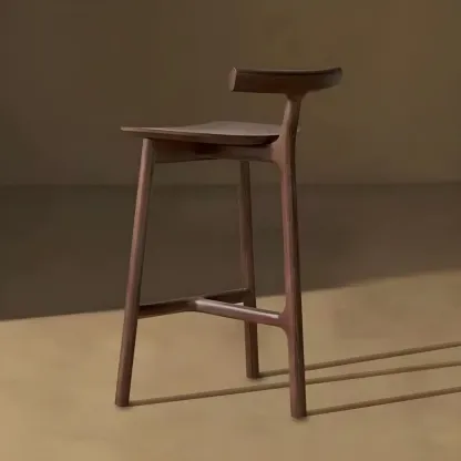 Natural Tripod Ash Wood Fabric Armless Bar Stool Image - 5