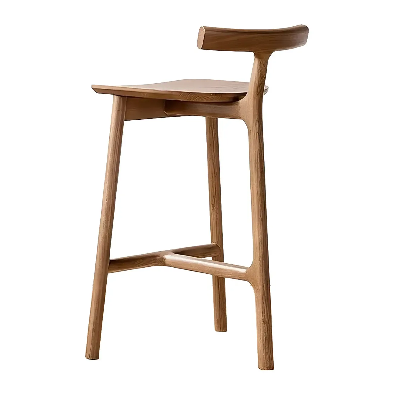 Natural Tripod Ash Wood Fabric Armless Bar Stool Image - 12