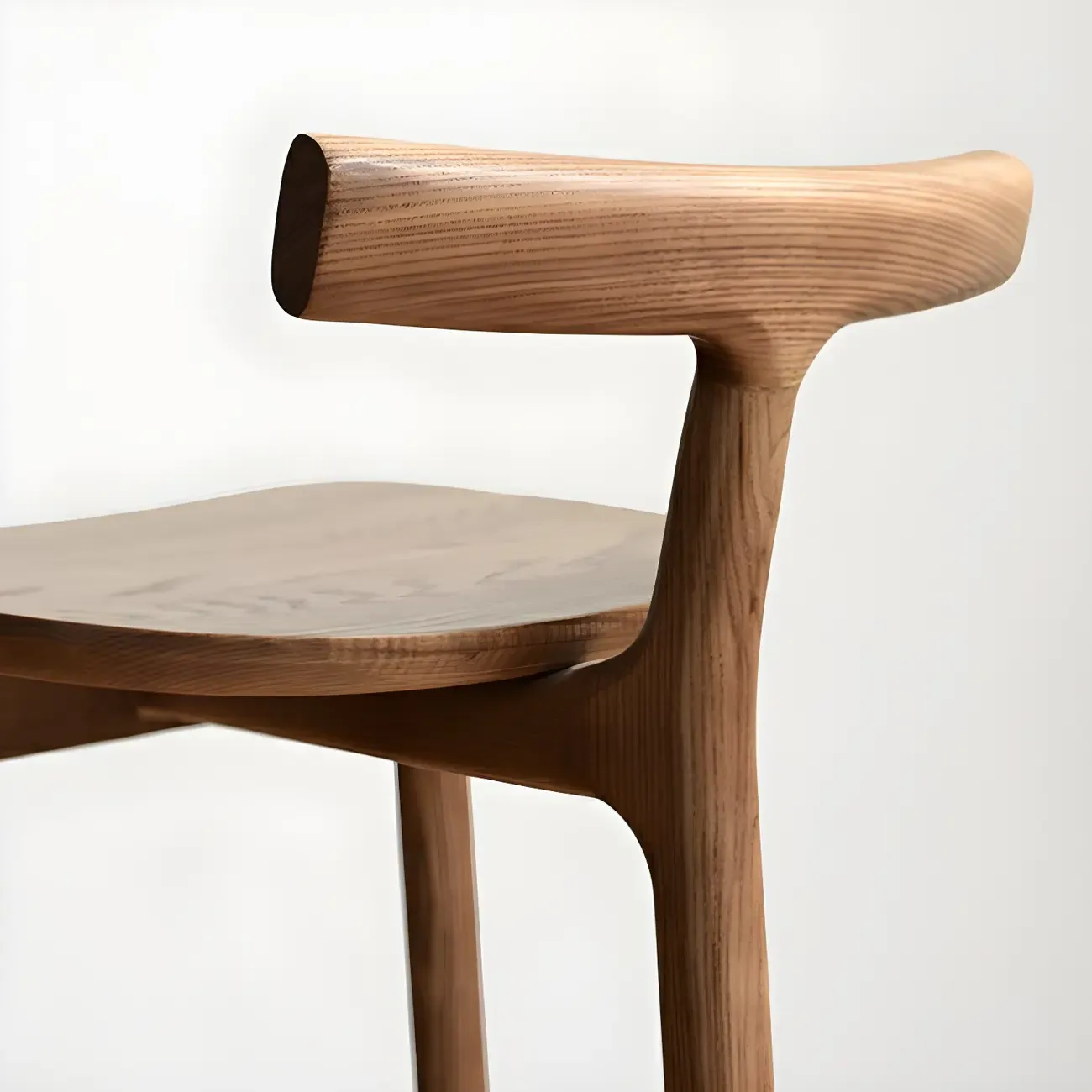 Natural Tripod Ash Wood Fabric Armless Bar Stool Image - 6