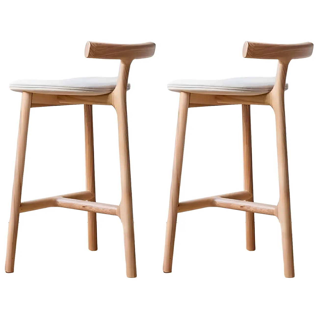 Natural Tripod Ash Wood Fabric Armless Bar Stool Image - 18 | homeyfad