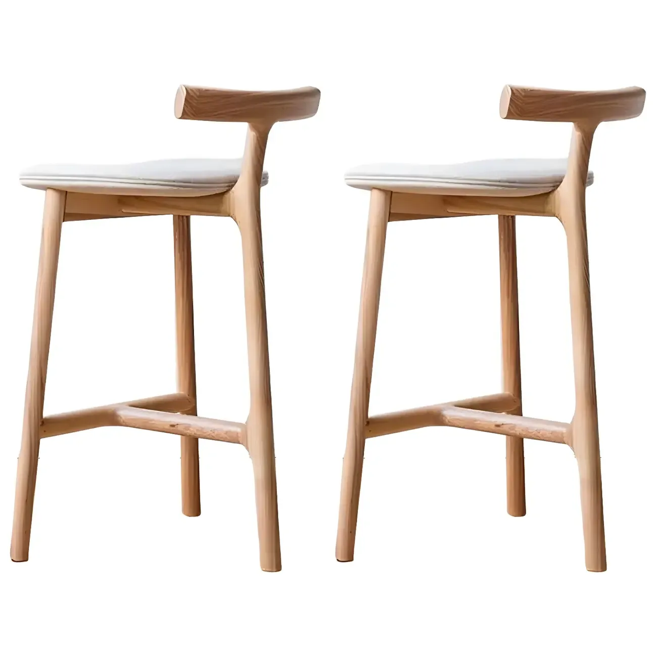 Natural Tripod Ash Wood Fabric Armless Bar Stool Image - 18