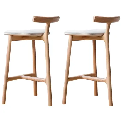 Natural Tripod Ash Wood Fabric Armless Bar Stool Image - 18