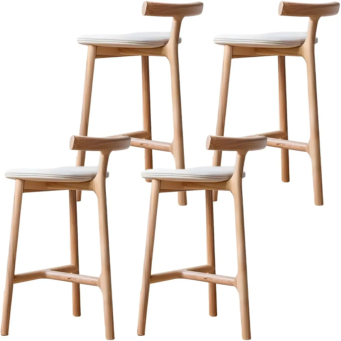 Natural Tripod Ash Wood Fabric Armless Bar Stool Image - 19