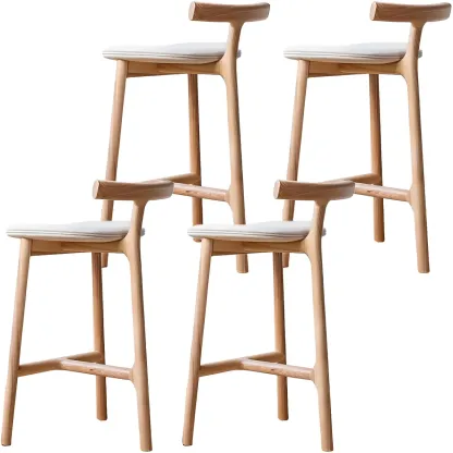 Natural Tripod Ash Wood Fabric Armless Bar Stool Image - 19