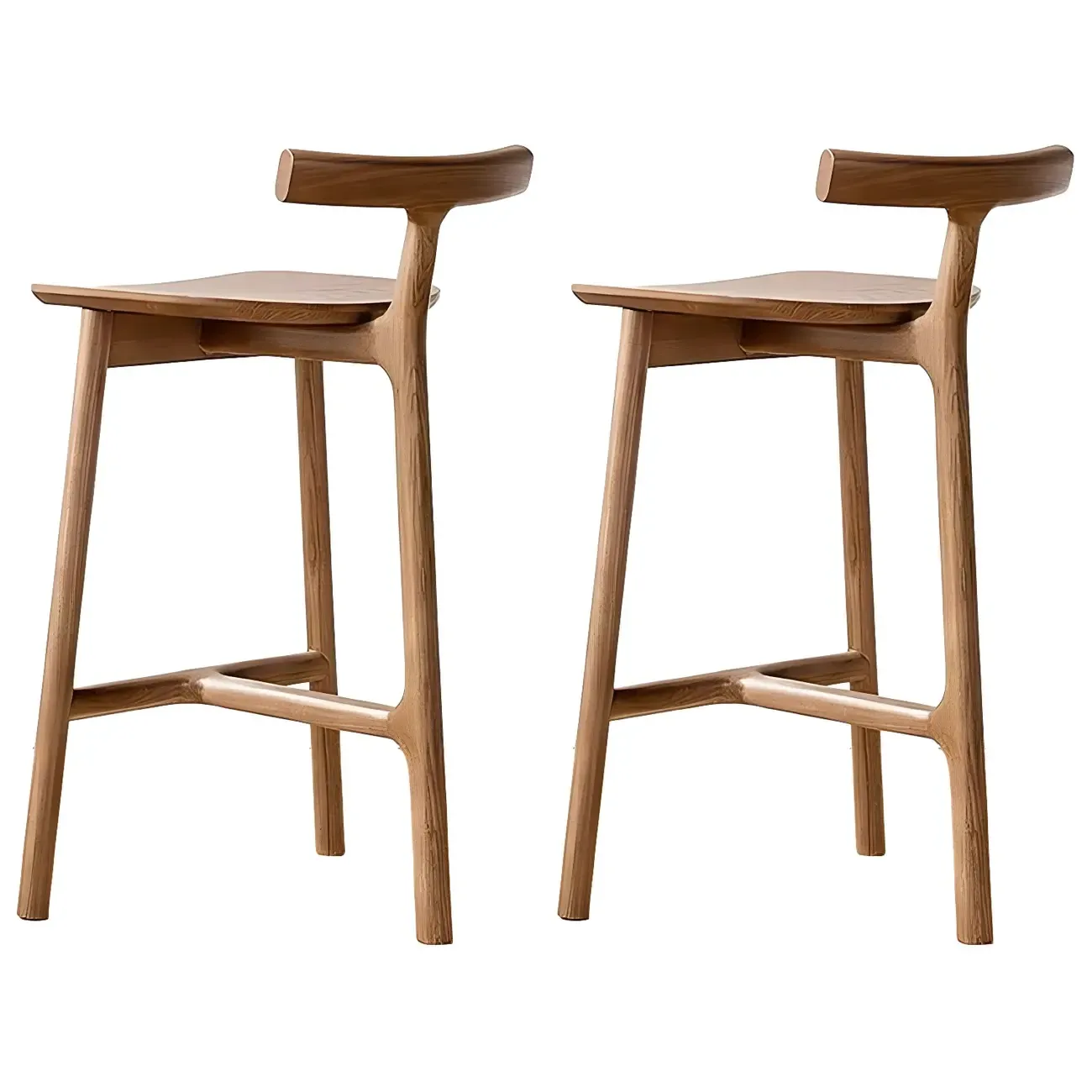 Natural Tripod Ash Wood Fabric Armless Bar Stool Image - 15