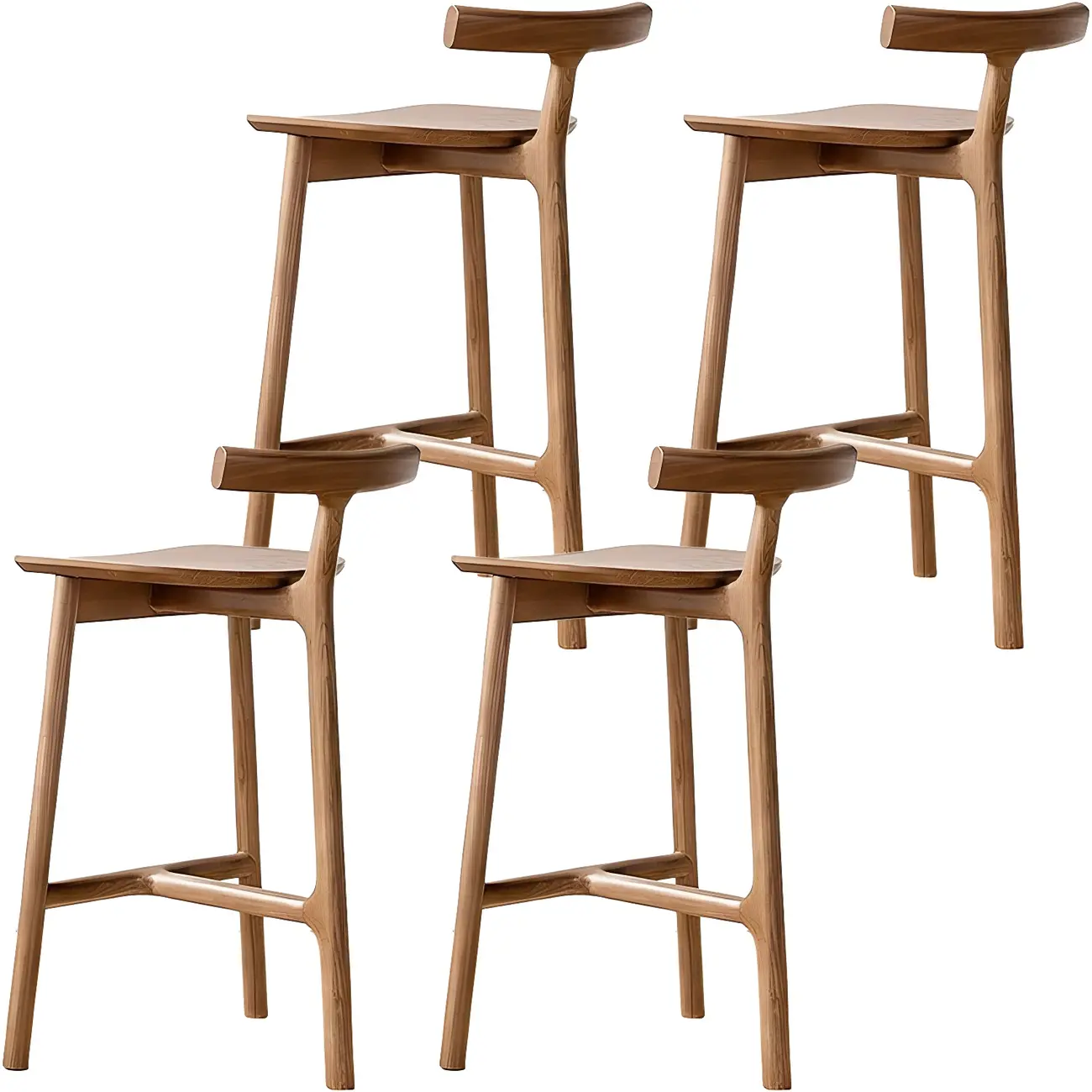 Natural Tripod Ash Wood Fabric Armless Bar Stool Image - 20 | homeyfad