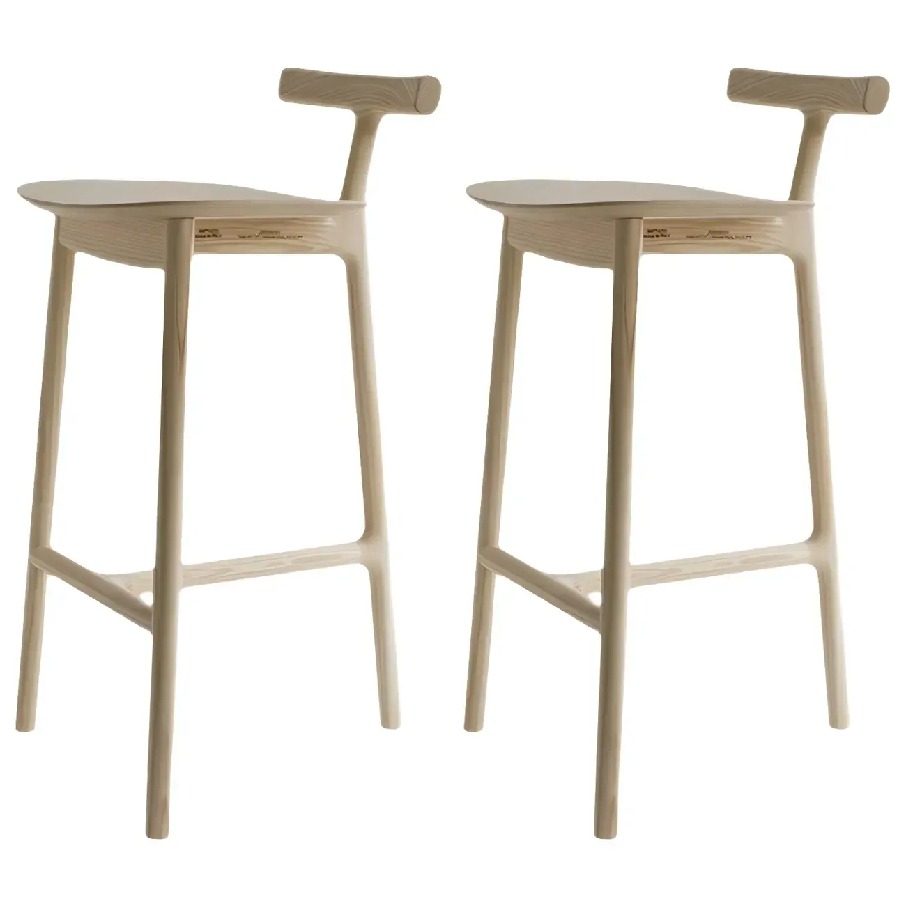 Natural Tripod Ash Wood Fabric Armless Bar Stool Image - 14