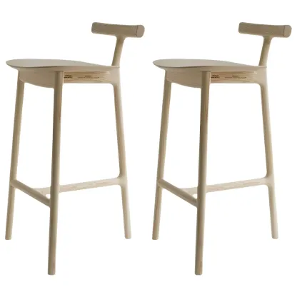 Natural Tripod Ash Wood Fabric Armless Bar Stool Image - 14