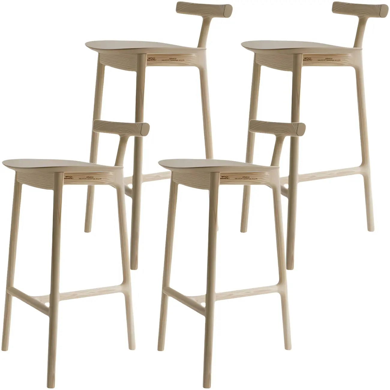 Natural Tripod Ash Wood Fabric Armless Bar Stool Image - 21 | homeyfad