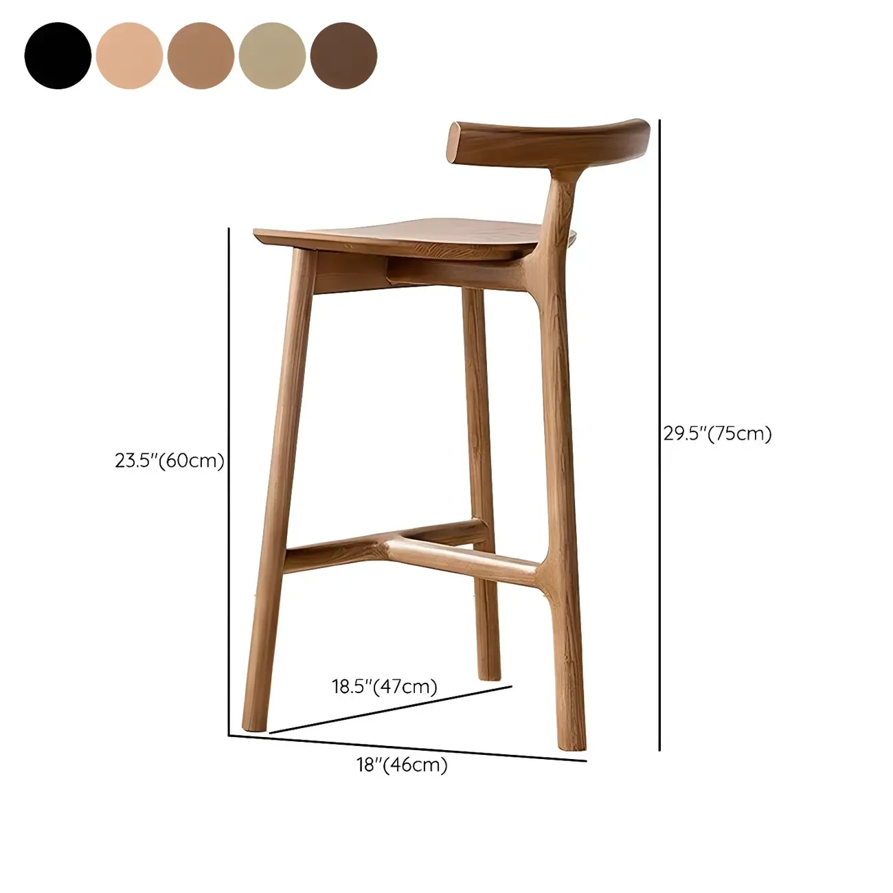 Natural Tripod Ash Wood Fabric Armless Bar Stool Image - 24