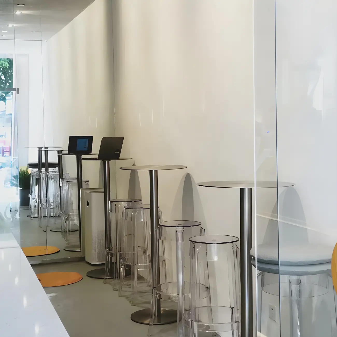 Industrial Silver Metal Pedestal Round Bar Tables Image - 1 | homeyfad