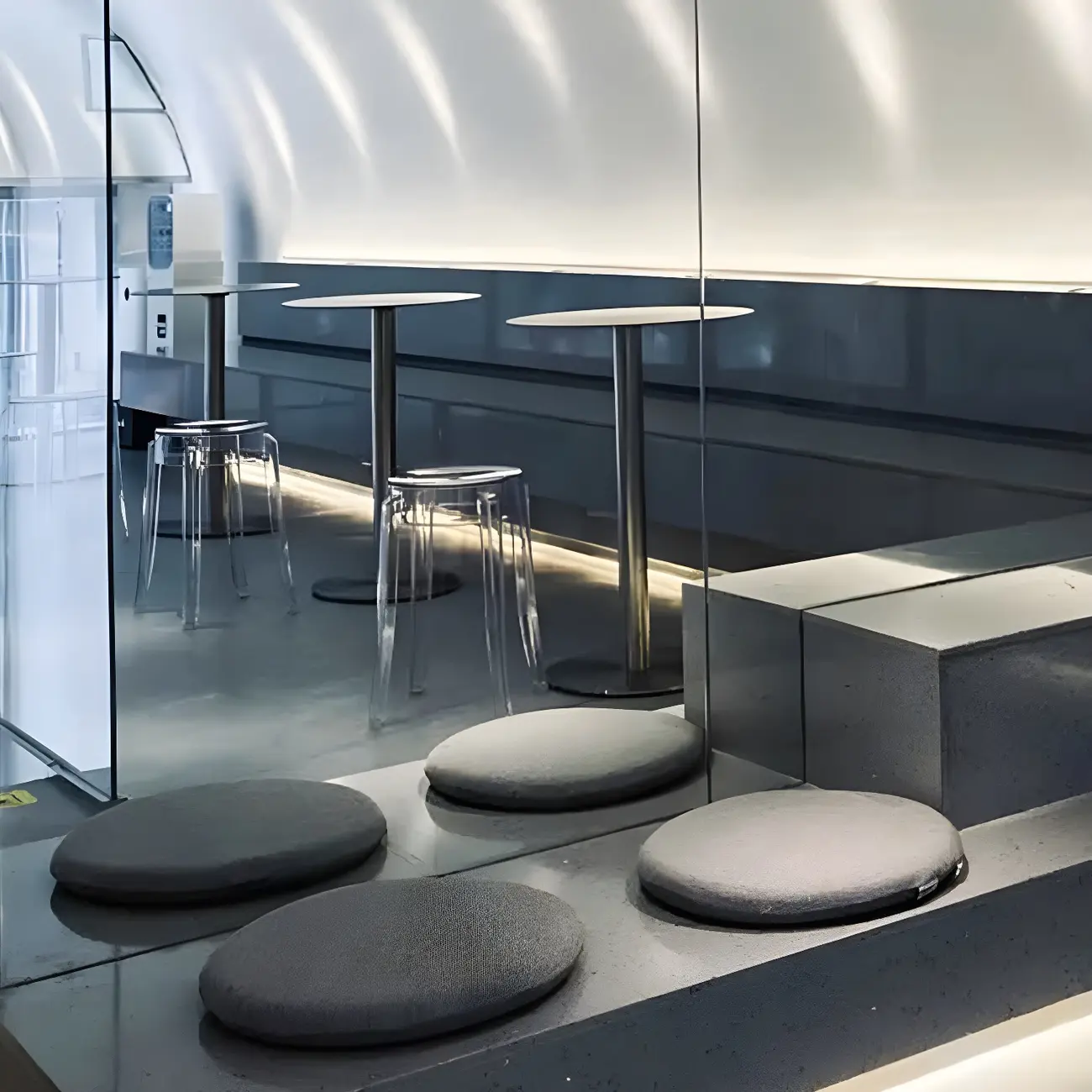 Industrial Silver Metal Pedestal Round Bar Tables Image - 2 | homeyfad