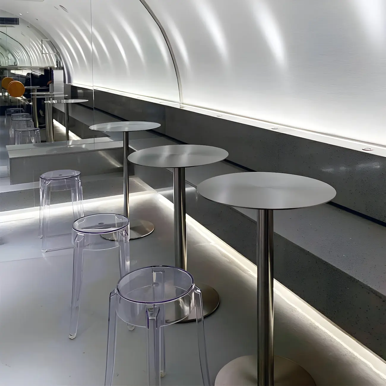 Industrial Silver Metal Pedestal Round Bar Tables Image - 3 | homeyfad