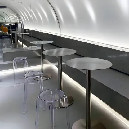 Industrial Silver Metal Pedestal Round Bar Tables Image - 3