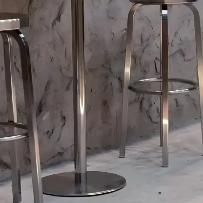 Industrial Silver Metal Pedestal Round Bar Tables Image - 6