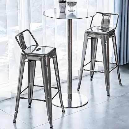 Industrial Silver Metal Pedestal Round Bar Tables Image - 8