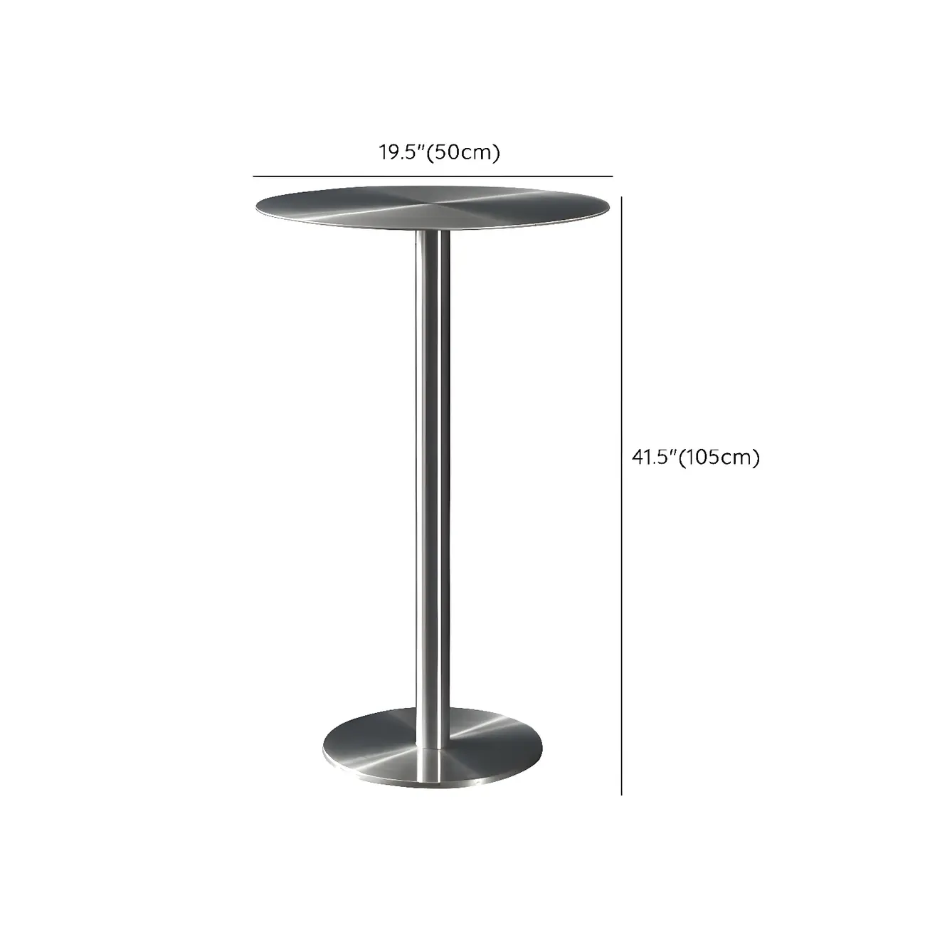 Industrial Silver Metal Pedestal Round Bar Tables #size