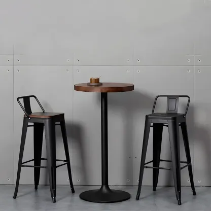 Industrial Brown Wooden Metal Pedestal Bar Tables Image - 1