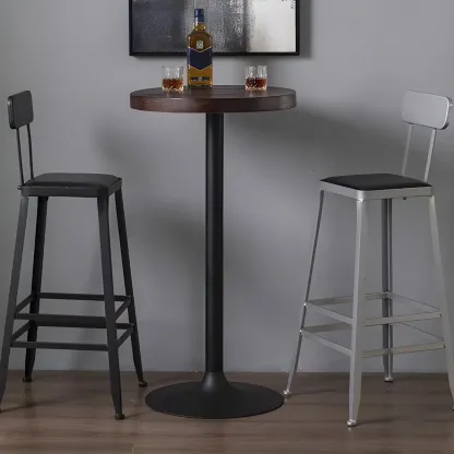 Industrial Brown Wooden Metal Pedestal Bar Tables Image - 2