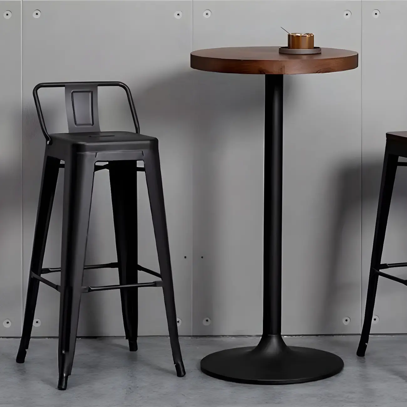 Industrial Brown Wooden Metal Pedestal Bar Tables Image - 4 | homeyfad