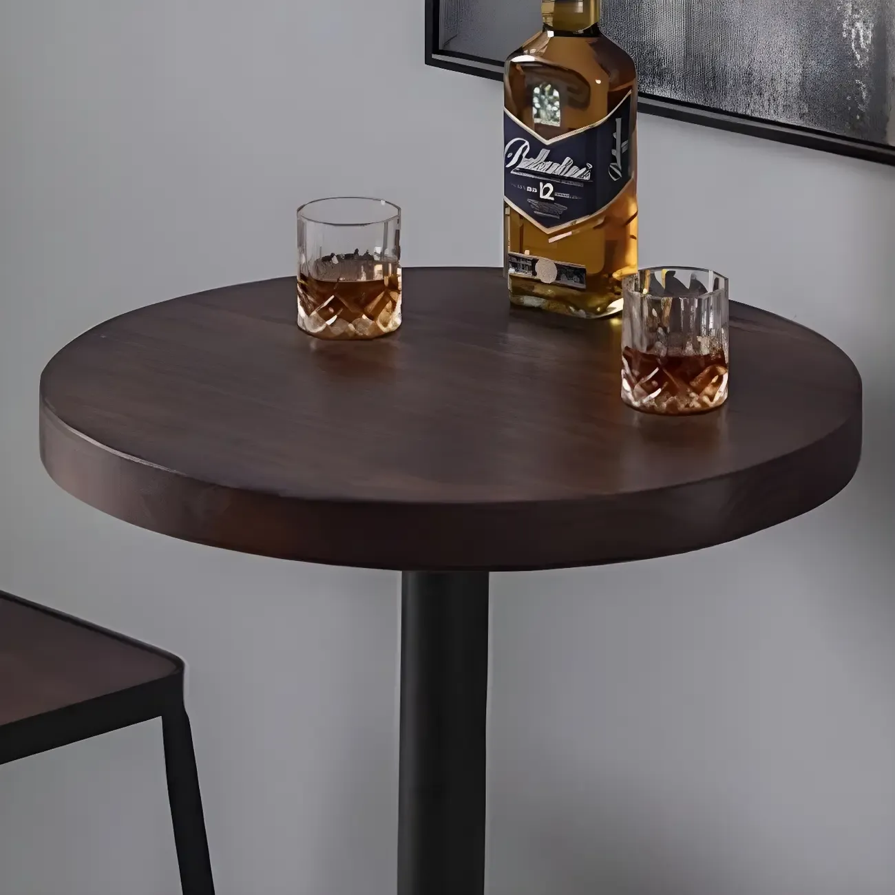 Industrial Brown Wooden Metal Pedestal Bar Tables Image - 8