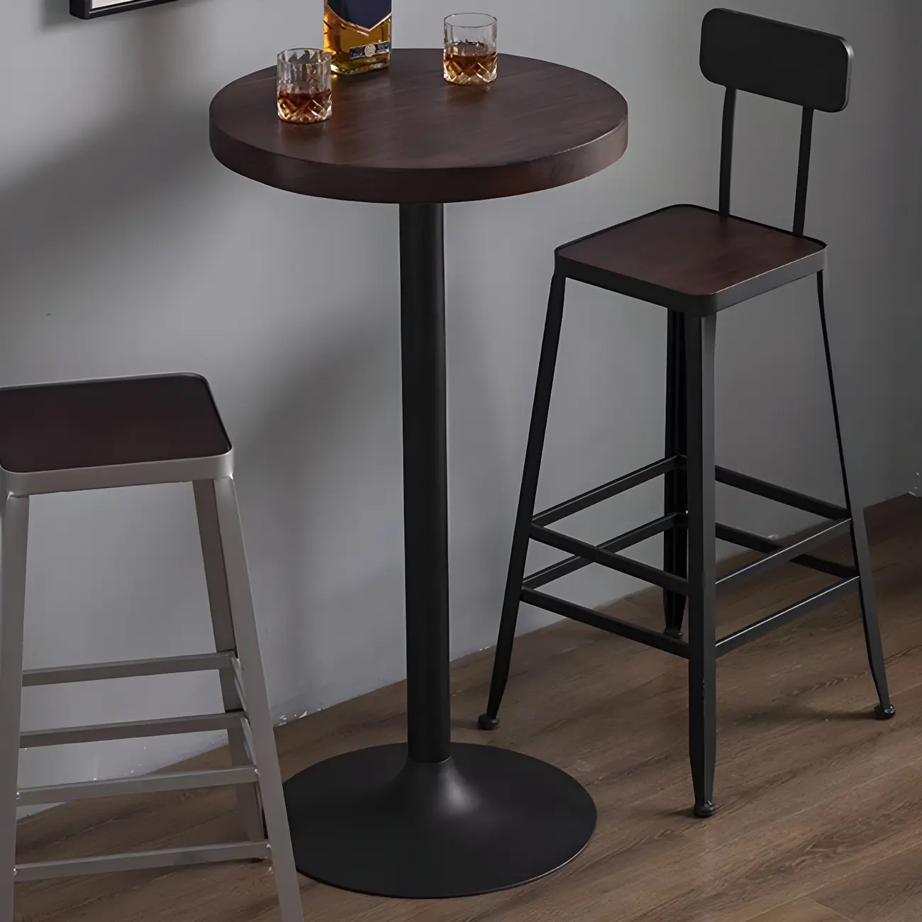Industrial Brown Wooden Metal Pedestal Bar Tables Image - 9 | homeyfad