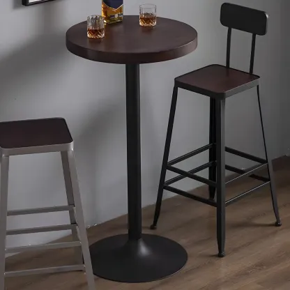Industrial Brown Wooden Metal Pedestal Bar Tables Image - 9