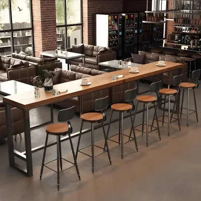 Industrial Brown Pine Wooden Metal Trestle Bar Tables Image - 4